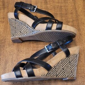 Black and Tan Aerosole Wedge Sandals 7